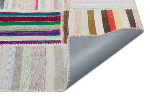 Striped Over Dyed Kilim Patchwork Unique Rug 6'3'' x 9'1'' ft 190 x 278 cm