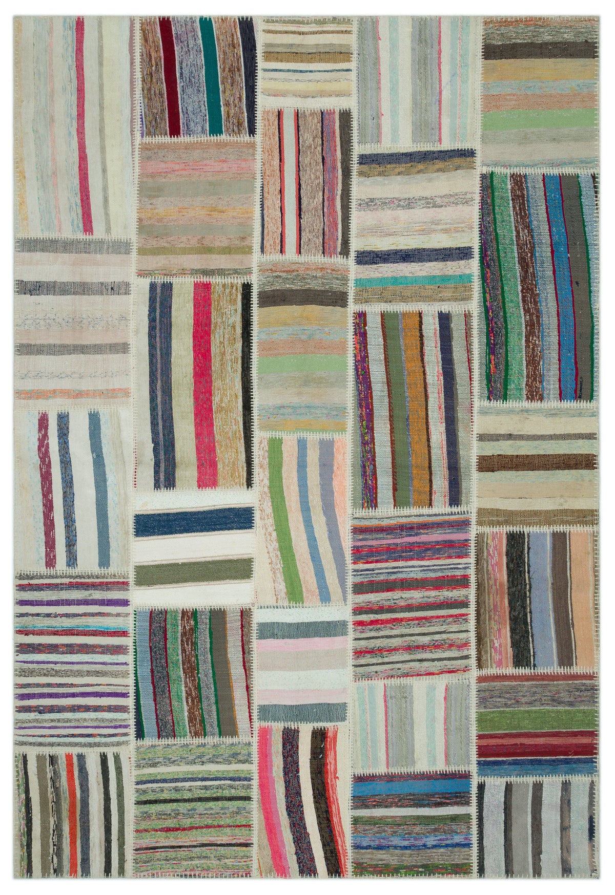 Striped Over Dyed Kilim Patchwork Unique Rug 6&#39;3&#39;&#39; x 9&#39;2&#39;&#39; ft 190 x 280 cm