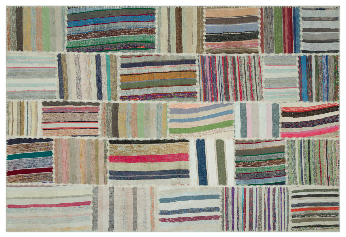 Striped Over Dyed Kilim Patchwork Unique Rug 6&#39;3&#39;&#39; x 9&#39;2&#39;&#39; ft 190 x 280 cm