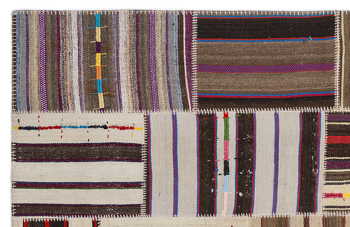 Striped Over Dyed Kilim Patchwork Unique Rug 5&#39;3&#39;&#39; x 7&#39;7&#39;&#39; ft 160 x 230 cm