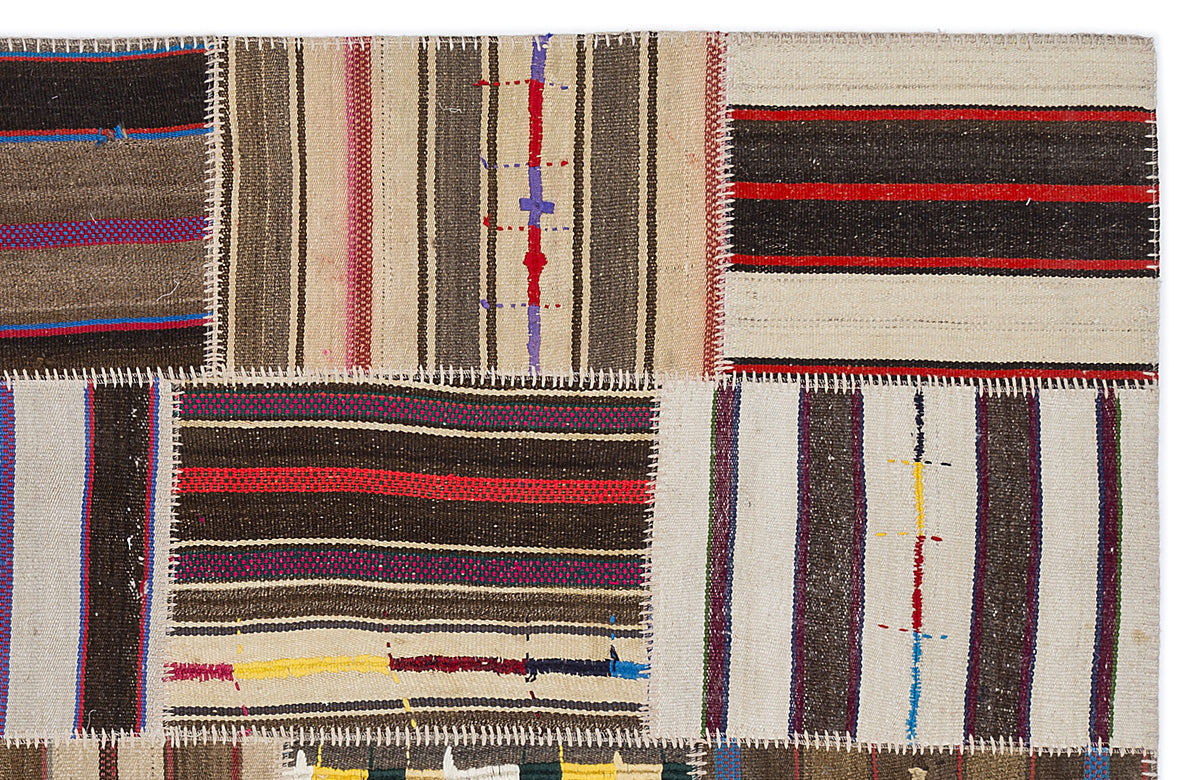 Striped Over Dyed Kilim Patchwork Unique Rug 5&#39;3&#39;&#39; x 7&#39;7&#39;&#39; ft 160 x 230 cm