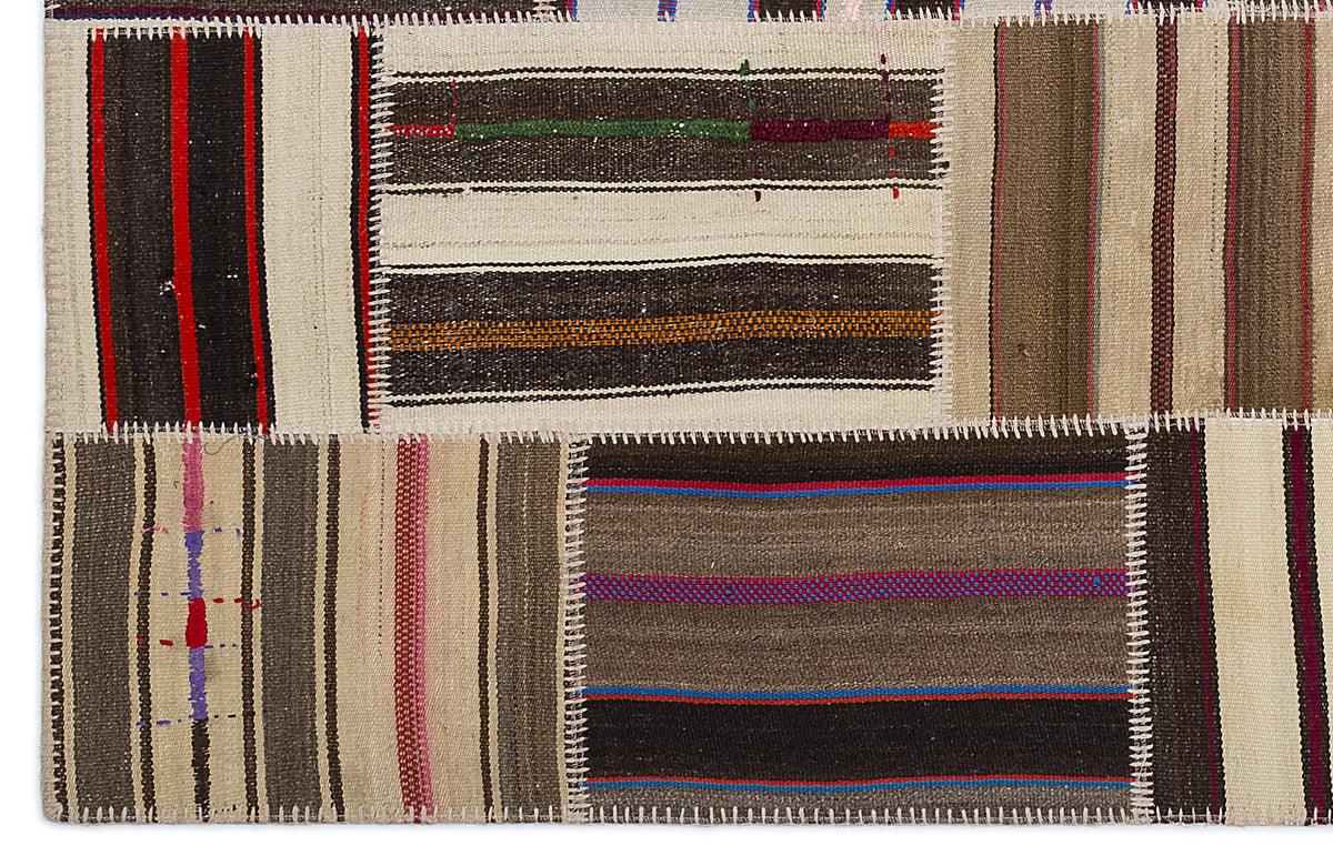 Striped Over Dyed Kilim Patchwork Unique Rug 5&#39;3&#39;&#39; x 7&#39;7&#39;&#39; ft 160 x 230 cm