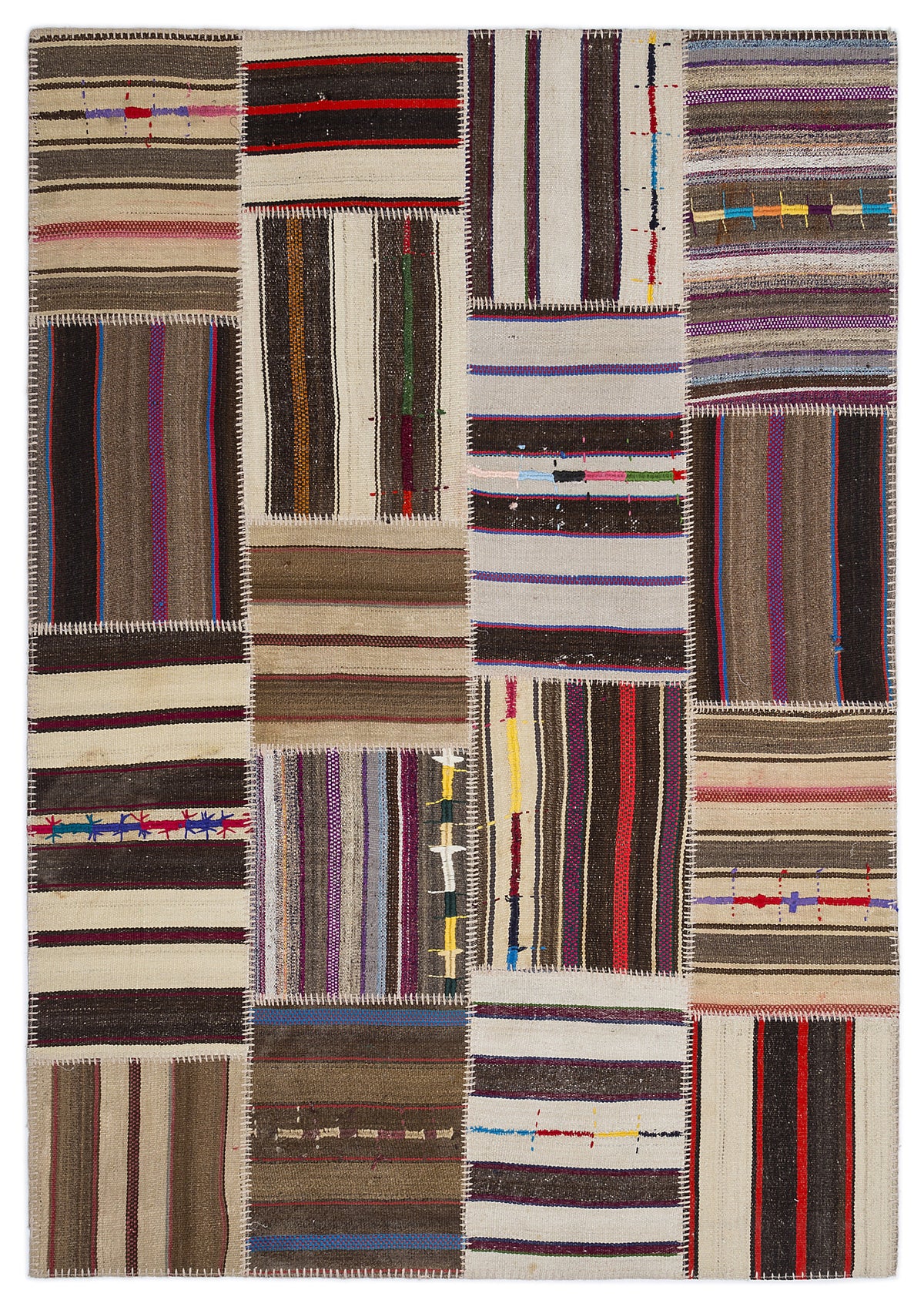 Striped Over Dyed Kilim Patchwork Unique Rug 5&#39;3&#39;&#39; x 7&#39;7&#39;&#39; ft 160 x 230 cm