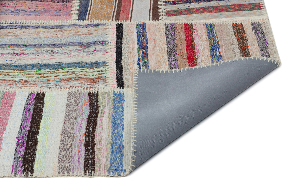 Striped Over Dyed Kilim Patchwork Unique Rug 6&#39;3&#39;&#39; x 9&#39;0&#39;&#39; ft 190 x 275 cm