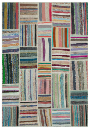 Striped Over Dyed Kilim Patchwork Unique Rug 6'3'' x 9'0'' ft 190 x 275 cm