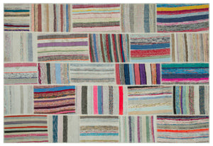 Striped Over Dyed Kilim Patchwork Unique Rug 6'3'' x 9'1'' ft 190 x 278 cm
