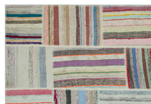 Striped Over Dyed Kilim Patchwork Unique Rug 6'3'' x 9'1'' ft 190 x 278 cm