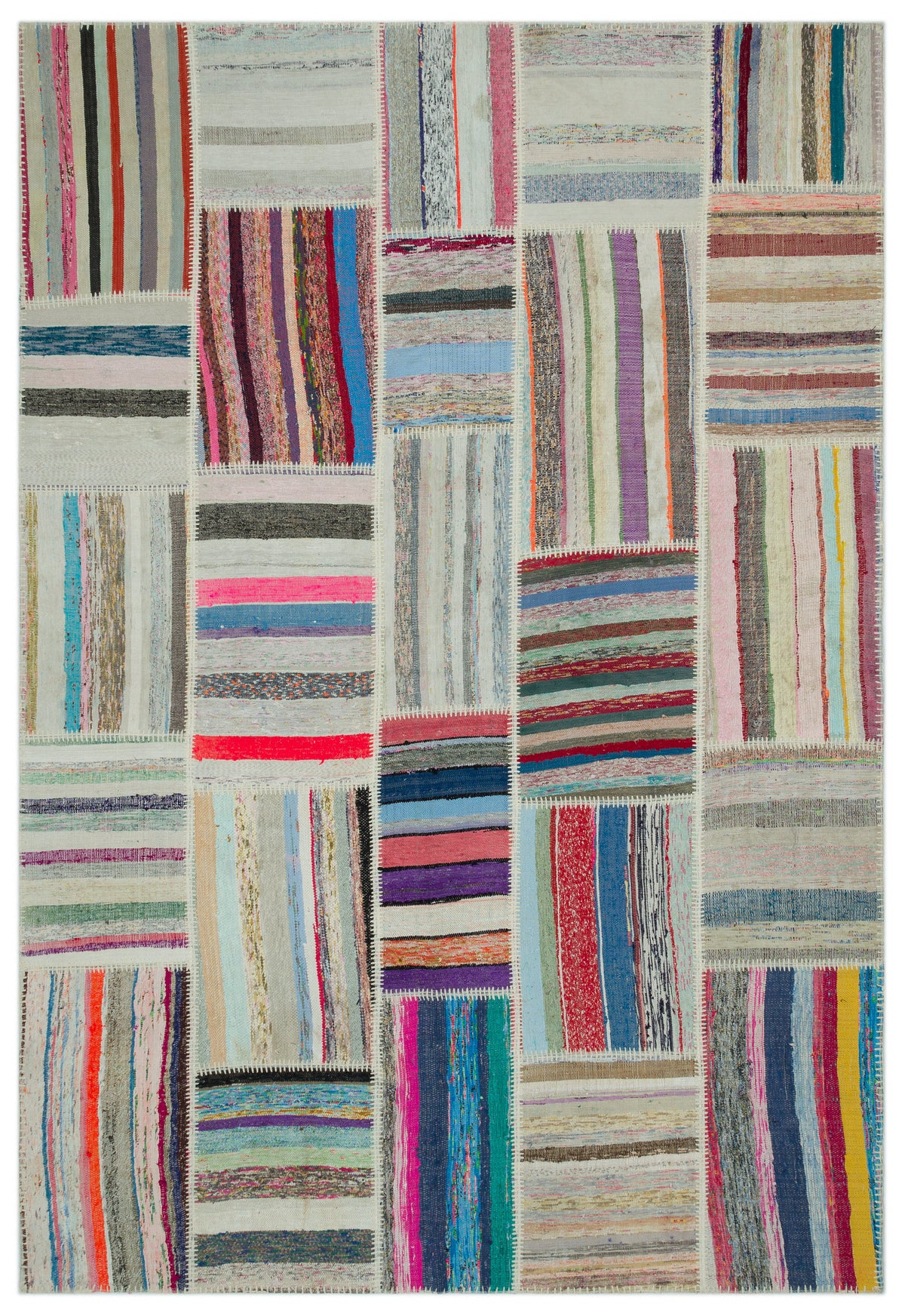 Striped Over Dyed Kilim Patchwork Unique Rug 6&#39;3&#39;&#39; x 9&#39;1&#39;&#39; ft 190 x 278 cm
