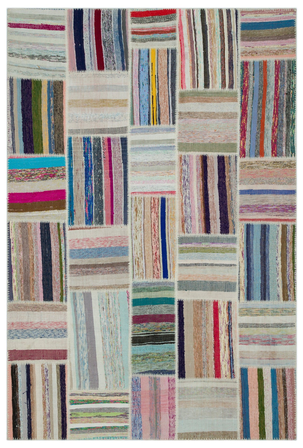 Striped Over Dyed Kilim Patchwork Unique Rug 6&#39;2&#39;&#39; x 9&#39;1&#39;&#39; ft 188 x 278 cm