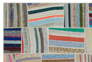 Striped Over Dyed Kilim Patchwork Unique Rug 6'1'' x 9'1'' ft 186 x 278 cm