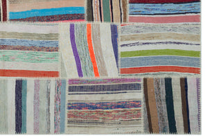 Striped Over Dyed Kilim Patchwork Unique Rug 6'1'' x 9'1'' ft 186 x 278 cm