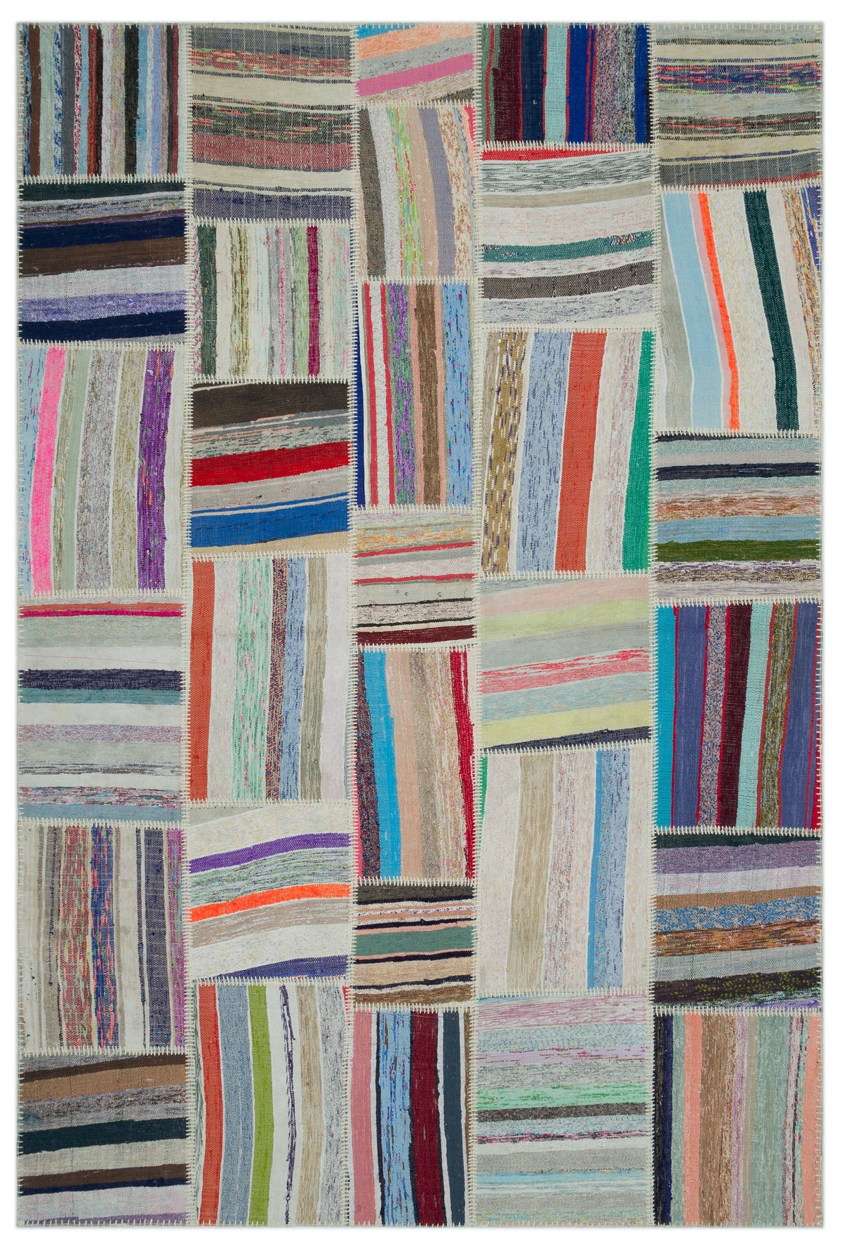 Striped Over Dyed Kilim Patchwork Unique Rug 6&#39;1&#39;&#39; x 9&#39;1&#39;&#39; ft 186 x 278 cm
