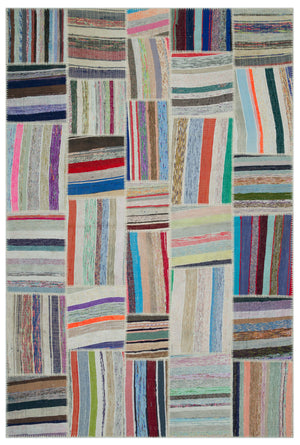 Striped Over Dyed Kilim Patchwork Unique Rug 6'1'' x 9'1'' ft 186 x 278 cm