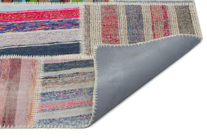 Striped Over Dyed Kilim Patchwork Unique Rug 6'2'' x 8'11'' ft 189 x 273 cm