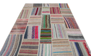 Striped Over Dyed Kilim Patchwork Unique Rug 6'2'' x 8'11'' ft 189 x 273 cm