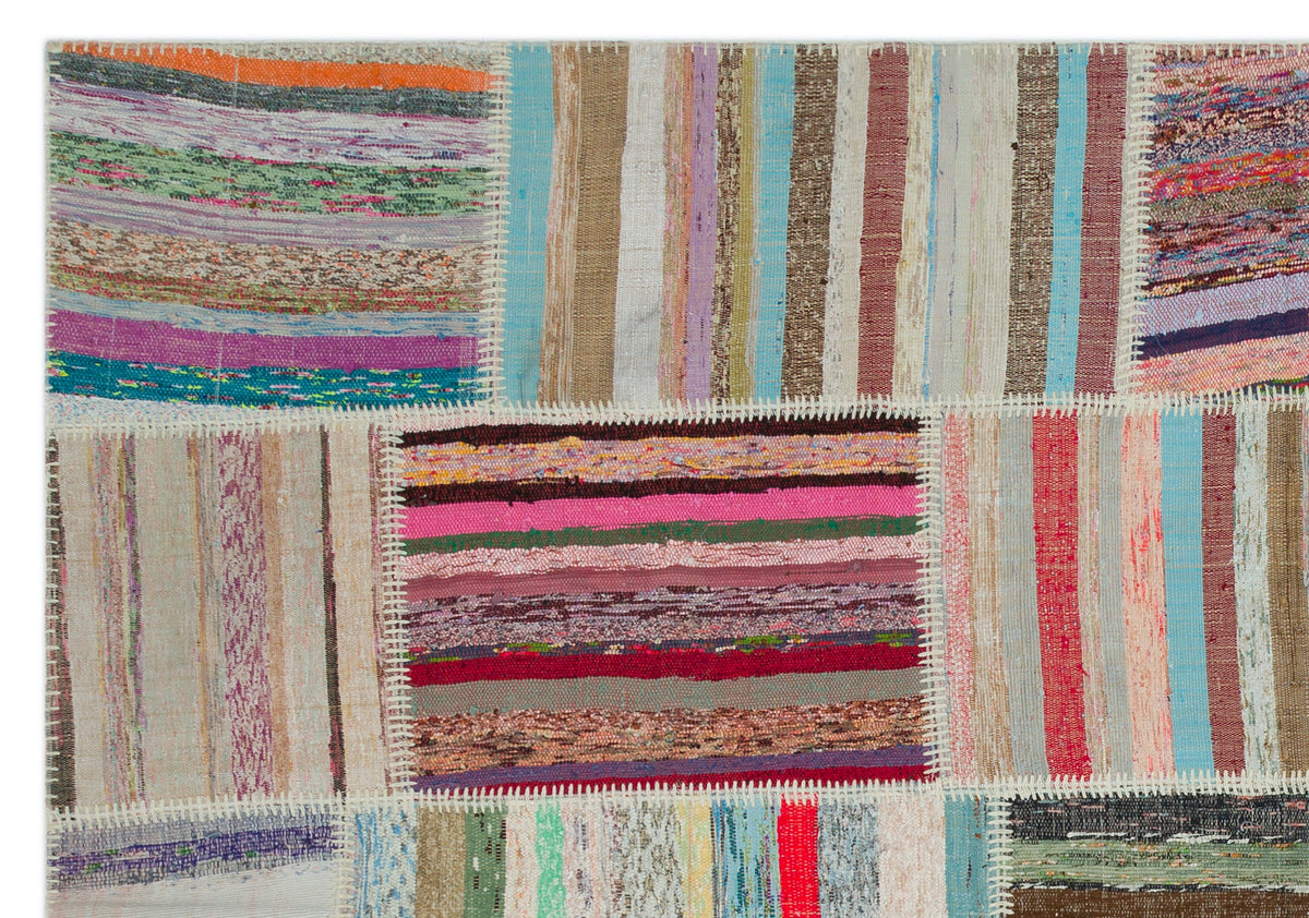Striped Over Dyed Kilim Patchwork Unique Rug 6&#39;2&#39;&#39; x 8&#39;11&#39;&#39; ft 189 x 273 cm