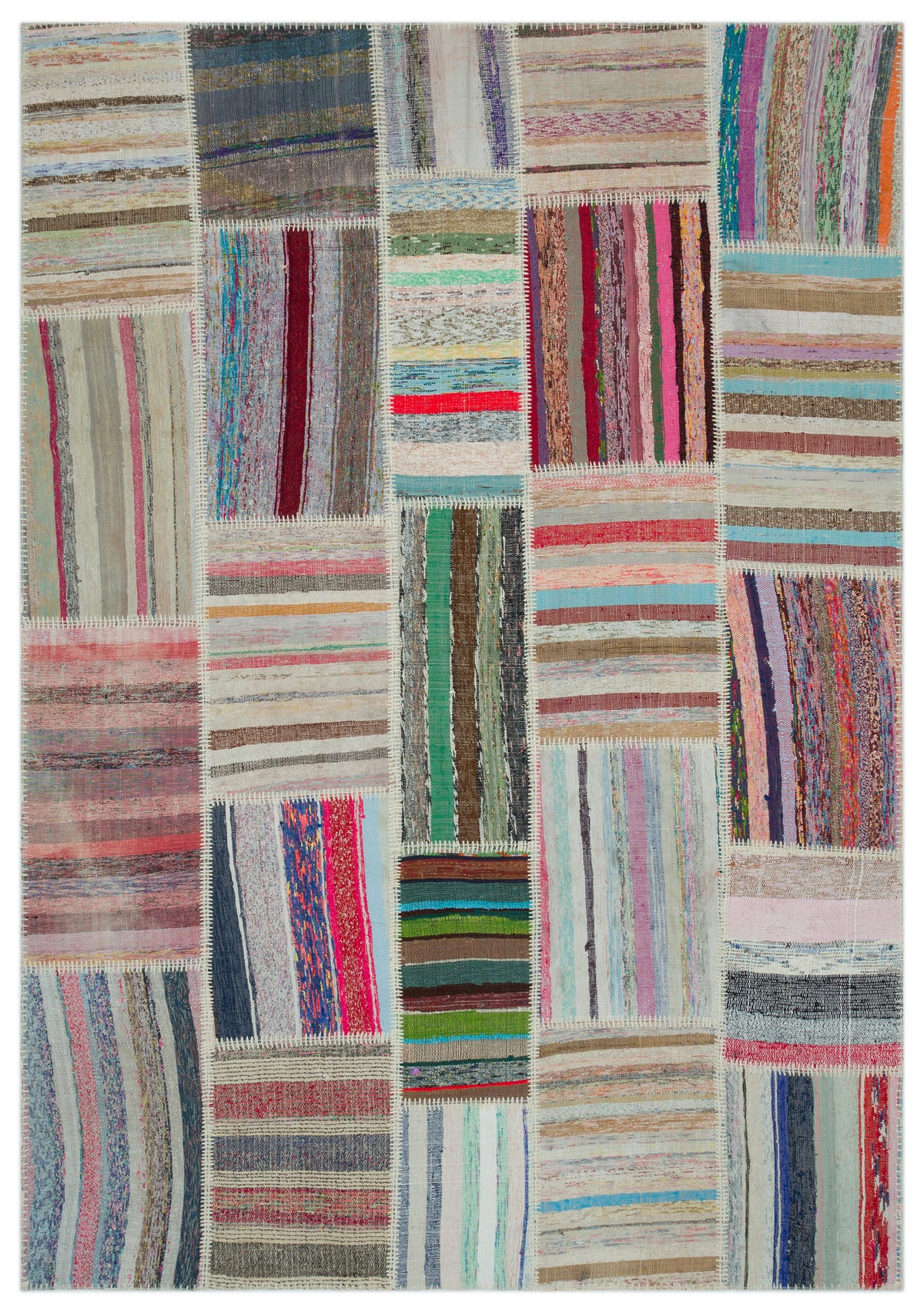 Striped Over Dyed Kilim Patchwork Unique Rug 6&#39;2&#39;&#39; x 8&#39;11&#39;&#39; ft 189 x 273 cm