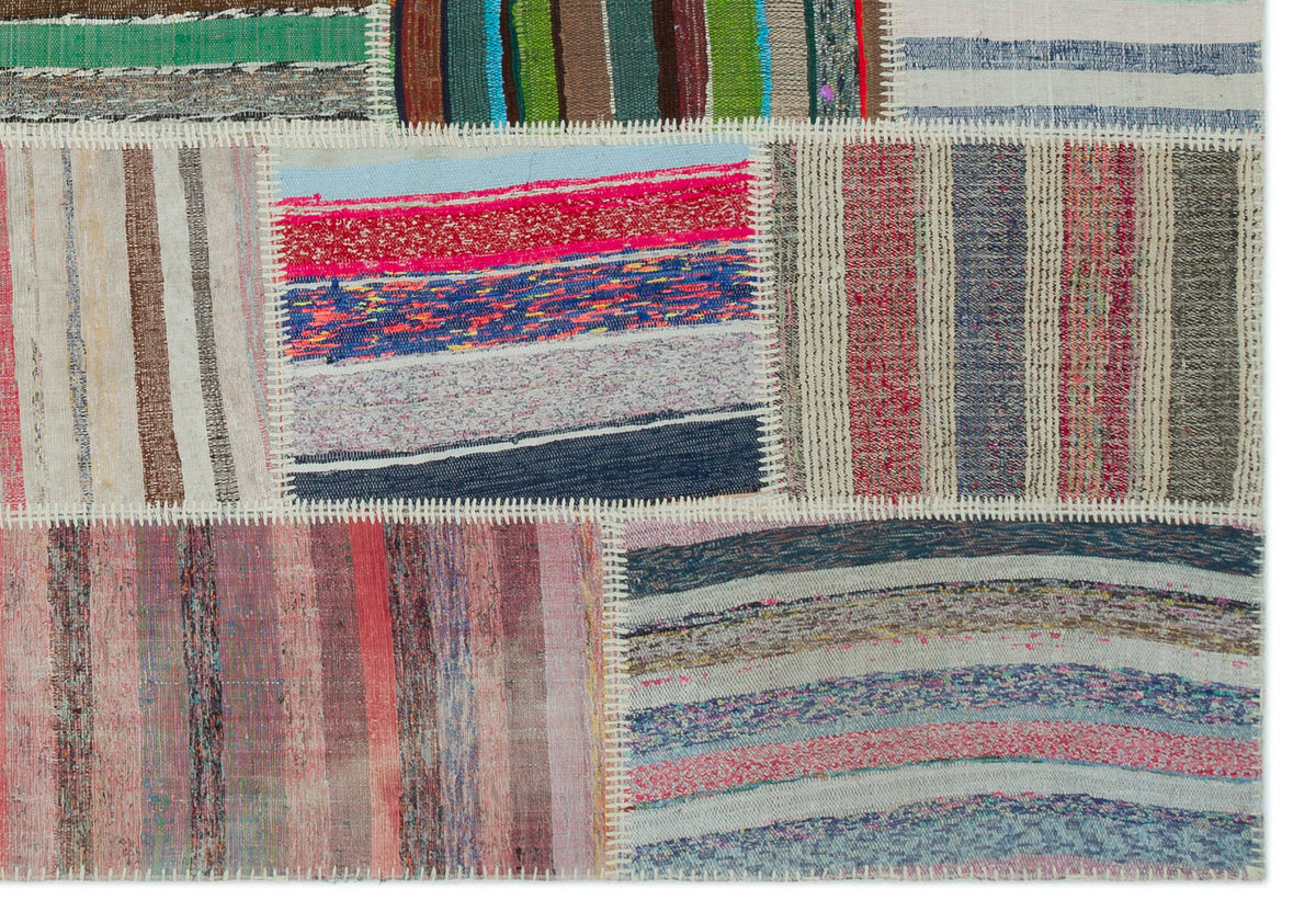 Striped Over Dyed Kilim Patchwork Unique Rug 6&#39;2&#39;&#39; x 8&#39;11&#39;&#39; ft 189 x 273 cm