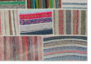 Striped Over Dyed Kilim Patchwork Unique Rug 6'2'' x 8'11'' ft 189 x 273 cm