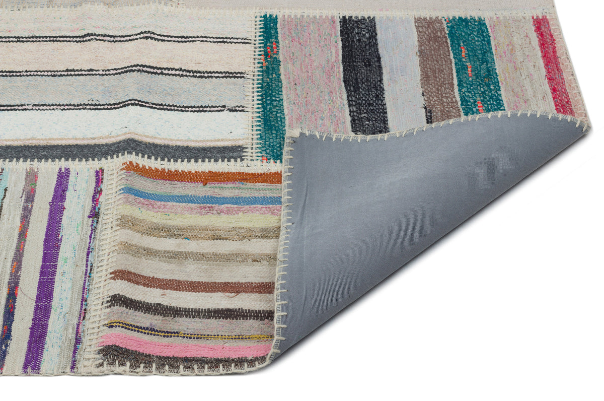 Striped Over Dyed Kilim Patchwork Unique Rug 6&#39;3&#39;&#39; x 9&#39;1&#39;&#39; ft 190 x 277 cm