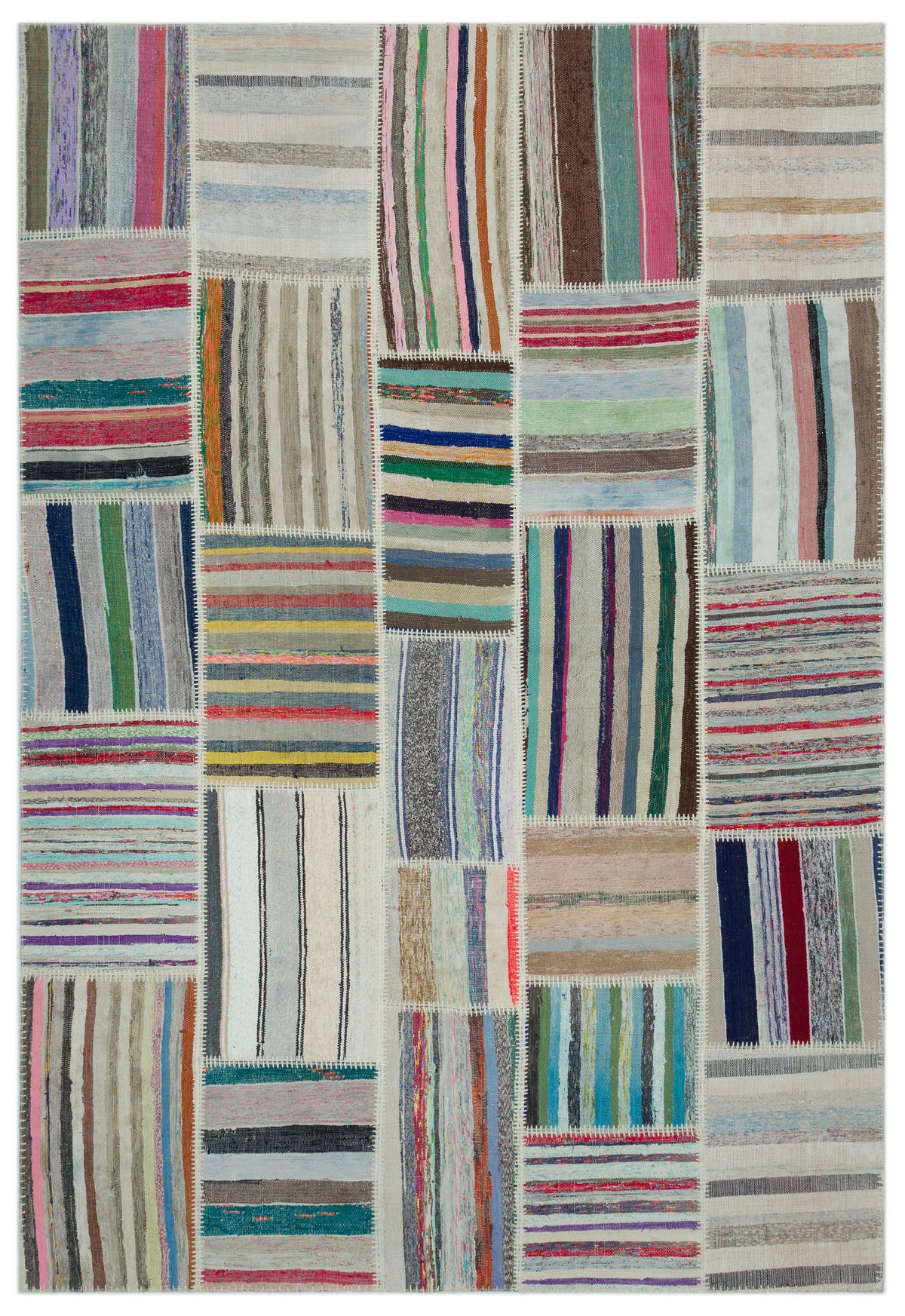 Striped Over Dyed Kilim Patchwork Unique Rug 6&#39;3&#39;&#39; x 9&#39;1&#39;&#39; ft 190 x 277 cm