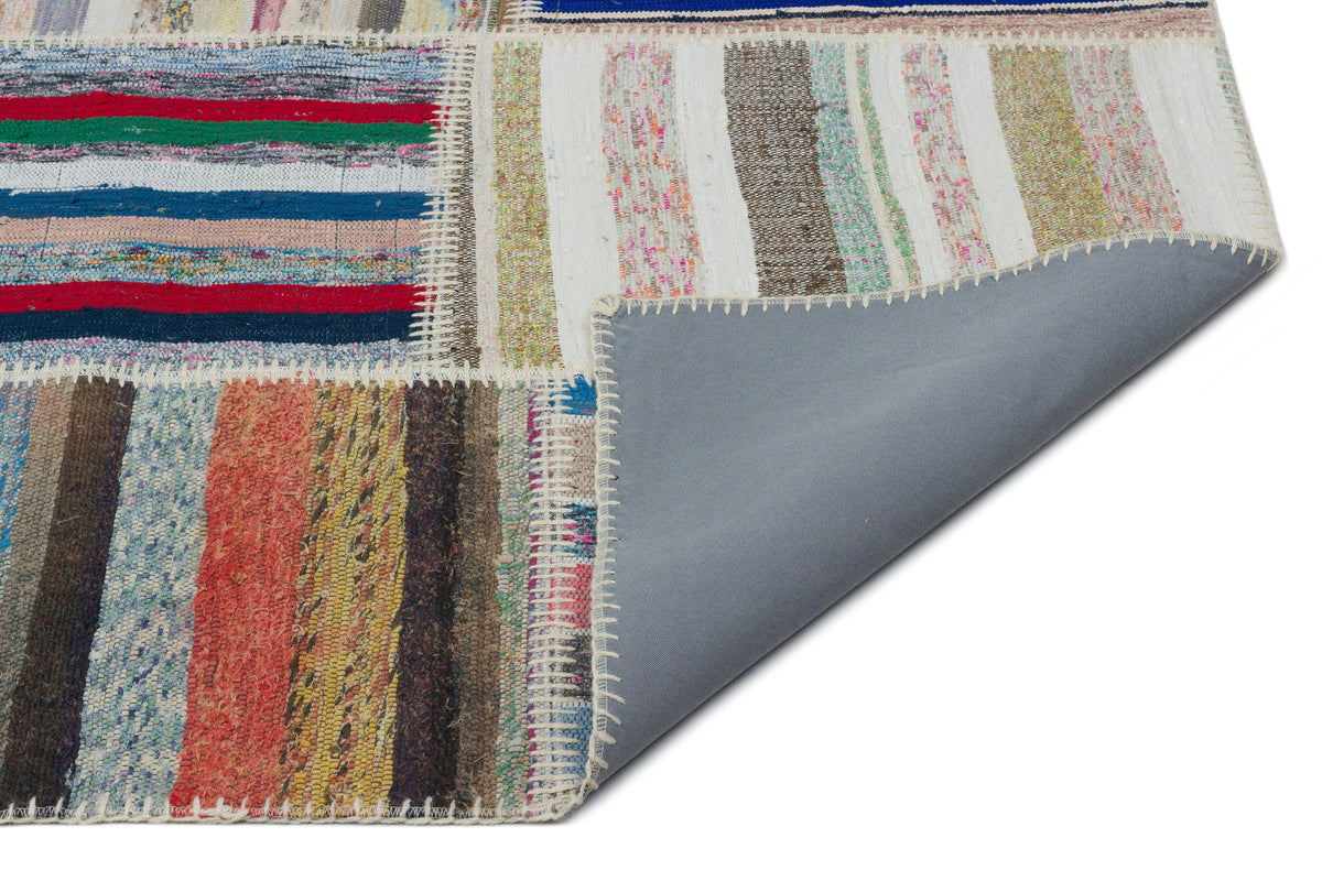Striped Over Dyed Kilim Patchwork Unique Rug 6&#39;3&#39;&#39; x 9&#39;2&#39;&#39; ft 190 x 280 cm