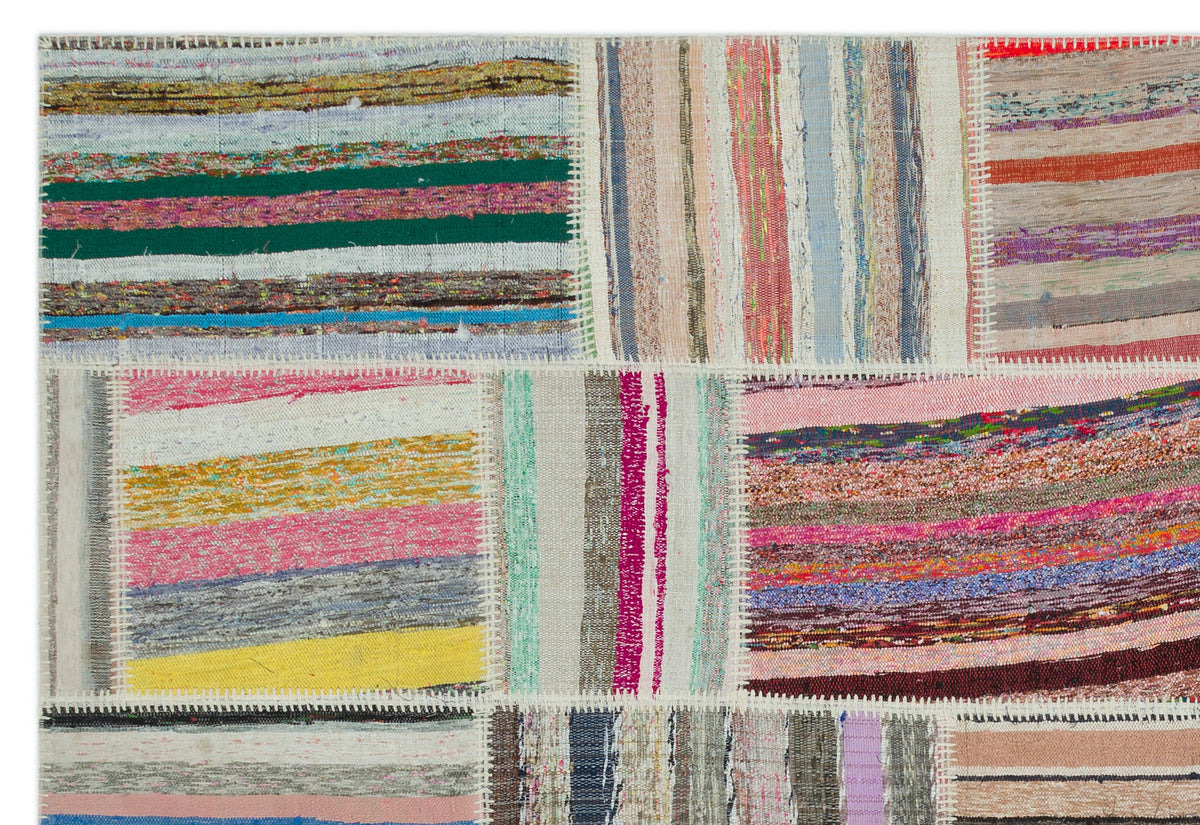 Striped Over Dyed Kilim Patchwork Unique Rug 6&#39;3&#39;&#39; x 9&#39;2&#39;&#39; ft 190 x 280 cm