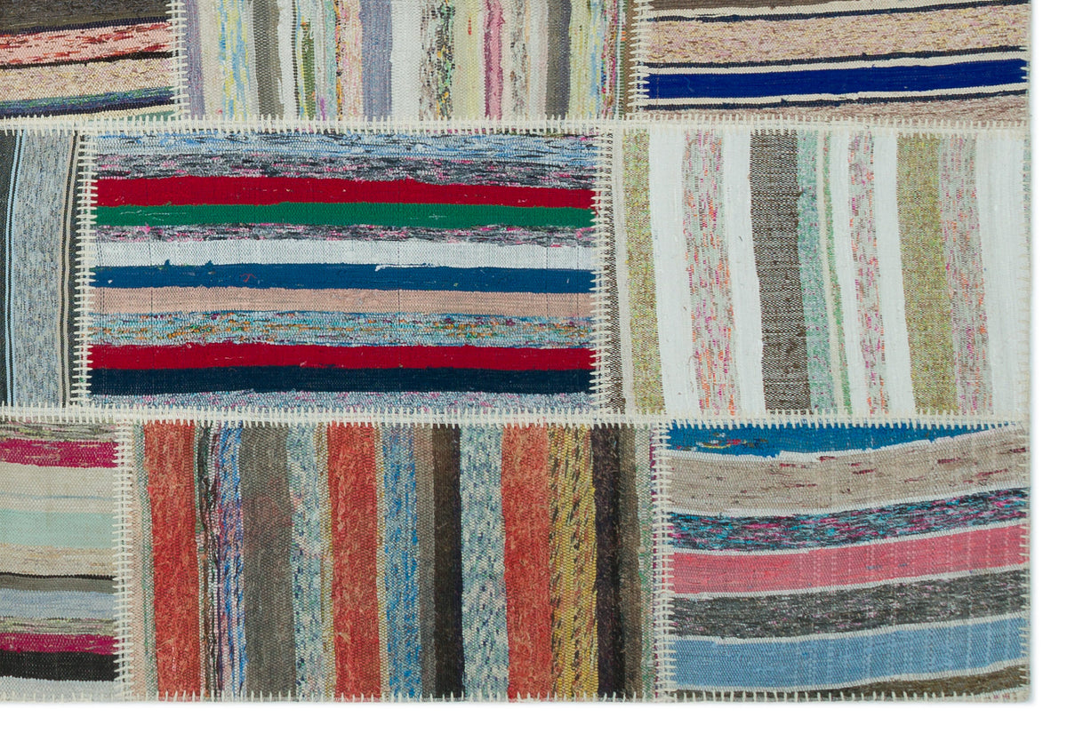 Striped Over Dyed Kilim Patchwork Unique Rug 6&#39;3&#39;&#39; x 9&#39;2&#39;&#39; ft 190 x 280 cm