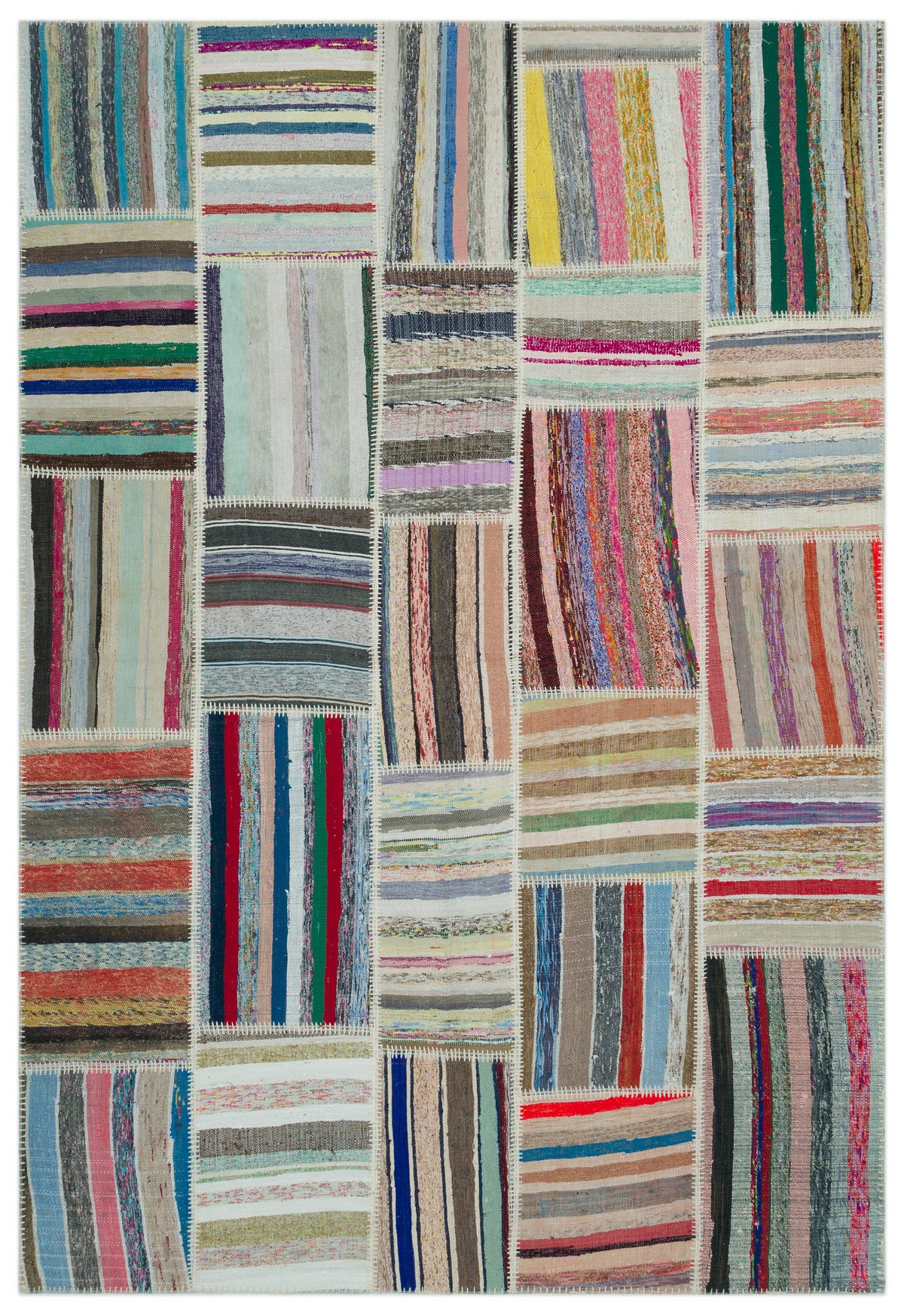 Striped Over Dyed Kilim Patchwork Unique Rug 6&#39;3&#39;&#39; x 9&#39;2&#39;&#39; ft 190 x 280 cm