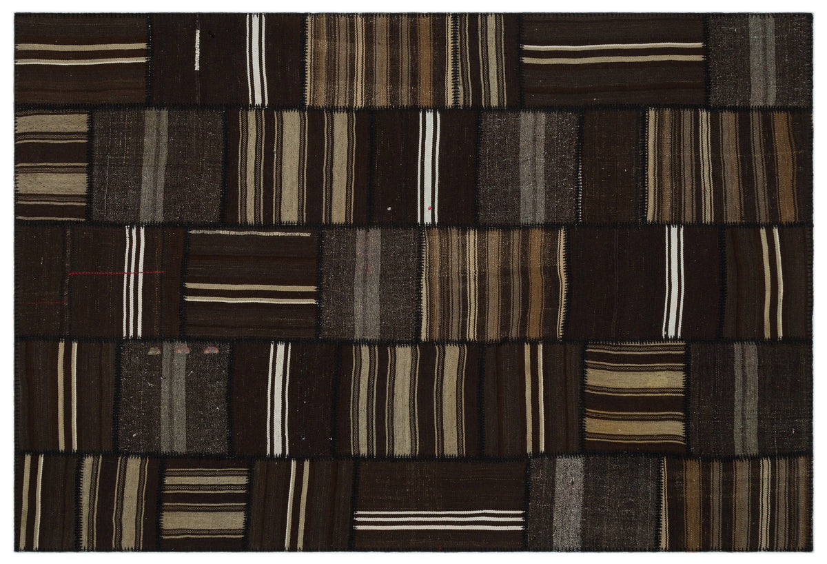 Striped Over Dyed Kilim Patchwork Unique Rug 6&#39;7&#39;&#39; x 9&#39;9&#39;&#39; ft 200 x 297 cm