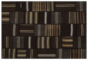 Striped Over Dyed Kilim Patchwork Unique Rug 6'7'' x 9'9'' ft 200 x 297 cm