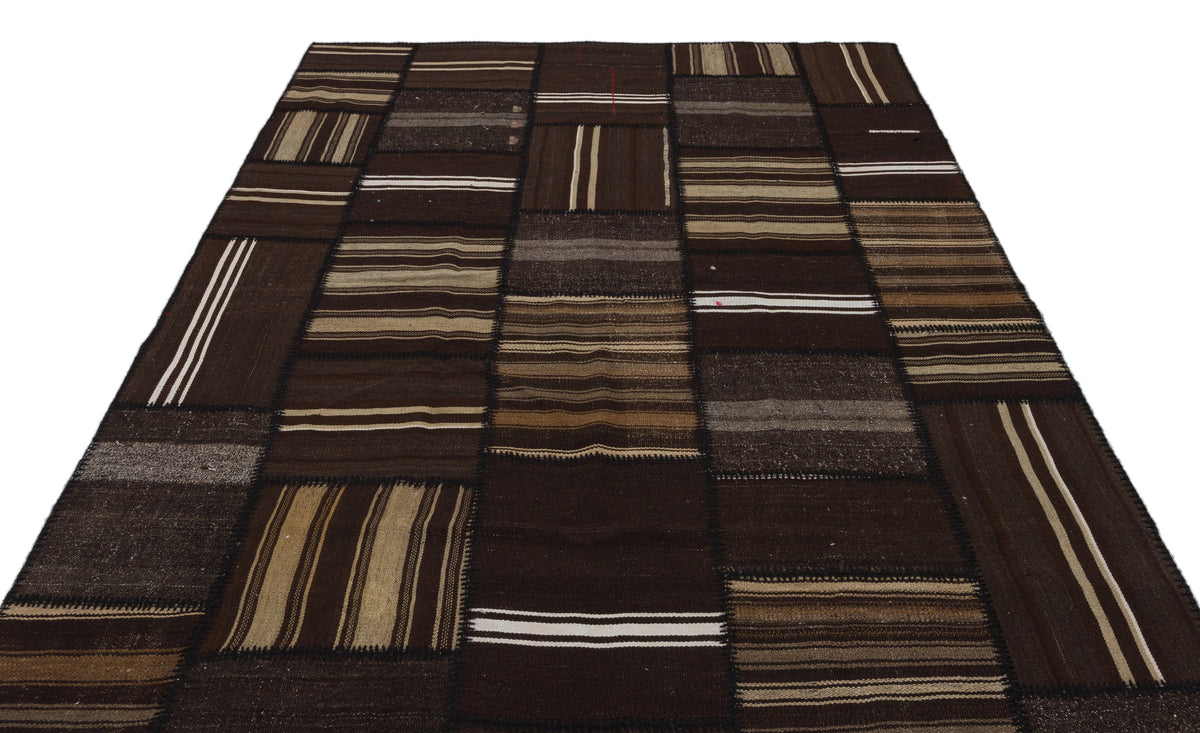 Striped Over Dyed Kilim Patchwork Unique Rug 6&#39;7&#39;&#39; x 9&#39;9&#39;&#39; ft 200 x 297 cm