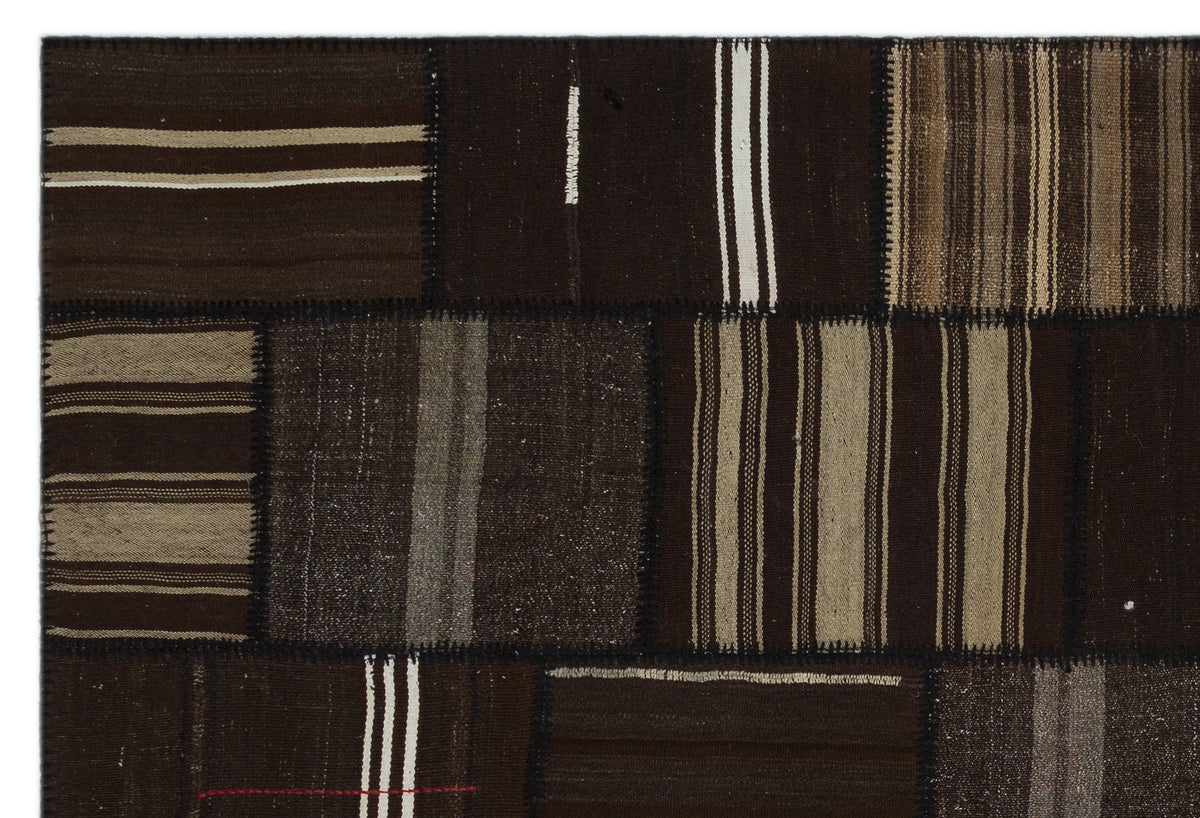 Striped Over Dyed Kilim Patchwork Unique Rug 6&#39;7&#39;&#39; x 9&#39;9&#39;&#39; ft 200 x 297 cm