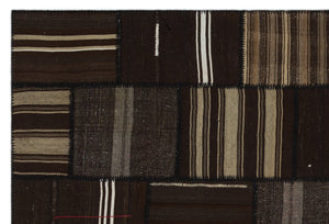 Striped Over Dyed Kilim Patchwork Unique Rug 6'7'' x 9'9'' ft 200 x 297 cm