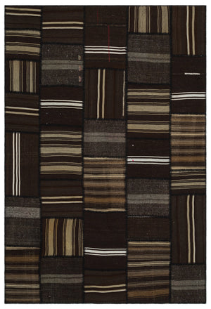 Striped Over Dyed Kilim Patchwork Unique Rug 6'7'' x 9'9'' ft 200 x 297 cm