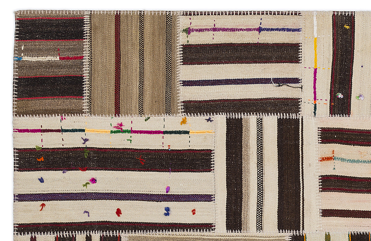 Striped Over Dyed Kilim Patchwork Unique Rug 5&#39;3&#39;&#39; x 7&#39;7&#39;&#39; ft 160 x 230 cm