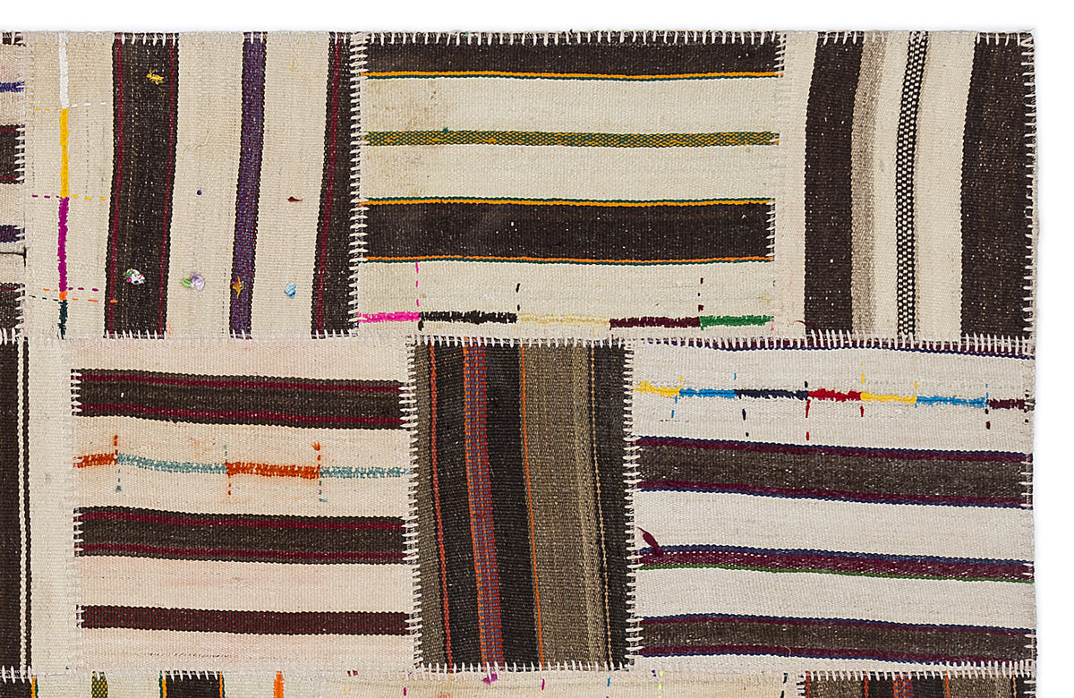 Striped Over Dyed Kilim Patchwork Unique Rug 5&#39;3&#39;&#39; x 7&#39;7&#39;&#39; ft 160 x 230 cm