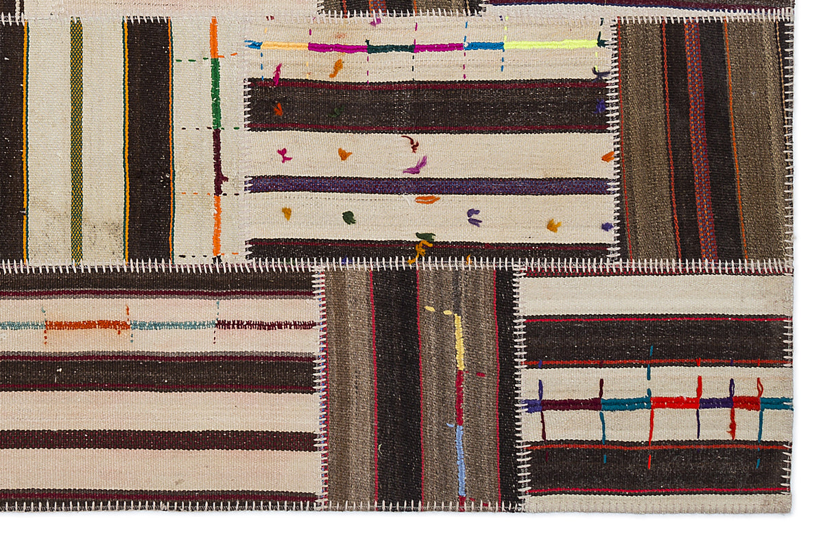 Striped Over Dyed Kilim Patchwork Unique Rug 5&#39;3&#39;&#39; x 7&#39;7&#39;&#39; ft 160 x 230 cm