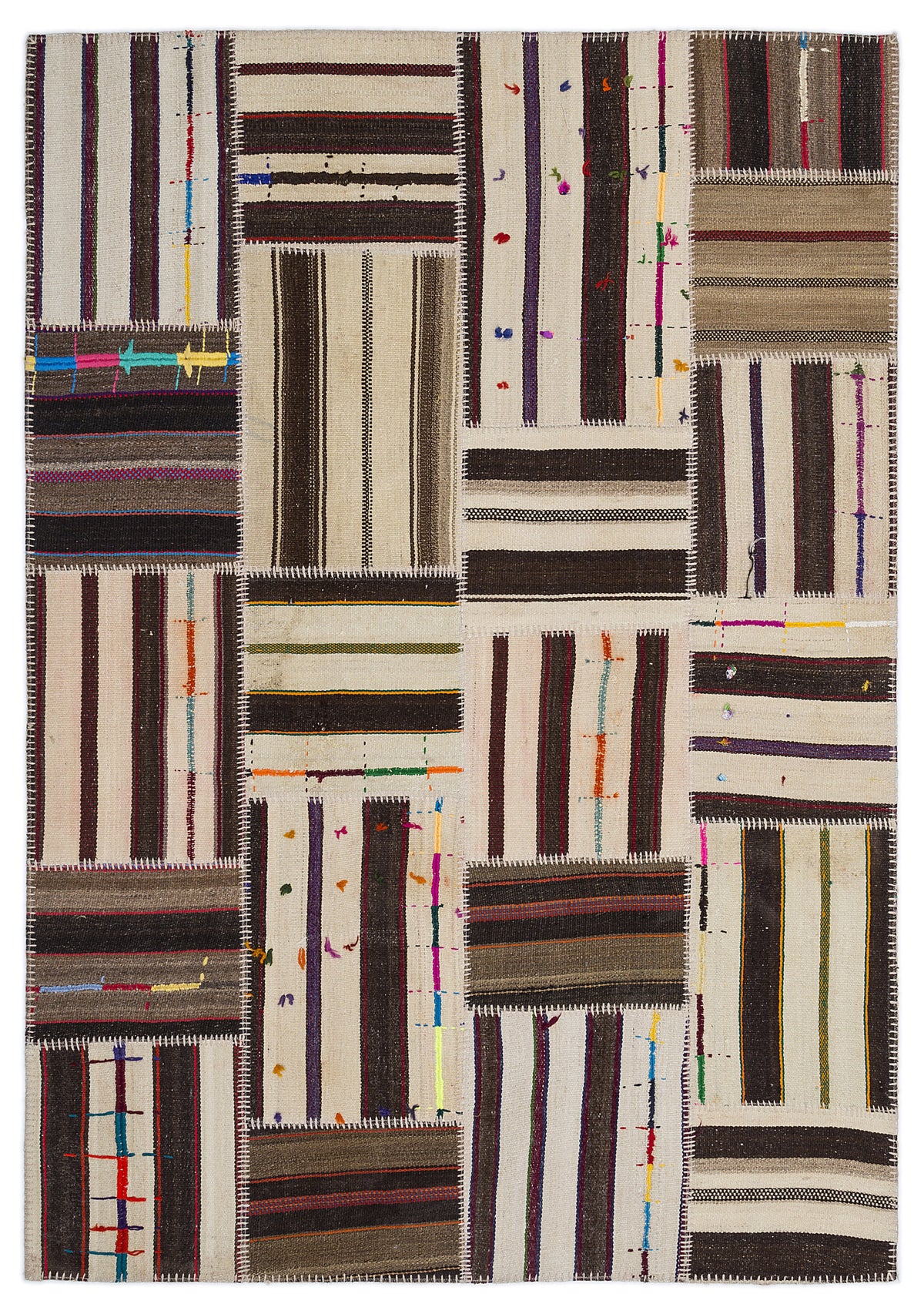 Striped Over Dyed Kilim Patchwork Unique Rug 5&#39;3&#39;&#39; x 7&#39;7&#39;&#39; ft 160 x 230 cm