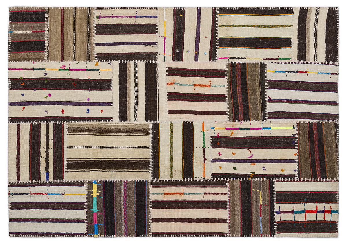 Striped Over Dyed Kilim Patchwork Unique Rug 5&#39;3&#39;&#39; x 7&#39;7&#39;&#39; ft 160 x 230 cm