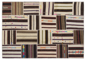 Striped Over Dyed Kilim Patchwork Unique Rug 5'3'' x 7'7'' ft 160 x 230 cm