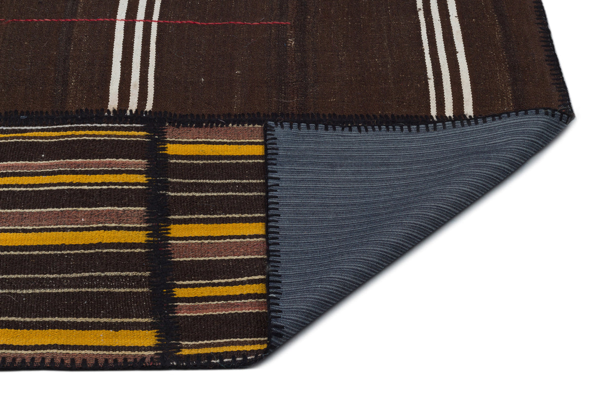 Striped Over Dyed Kilim Patchwork Unique Rug 6&#39;8&#39;&#39; x 10&#39;0&#39;&#39; ft 203 x 305 cm