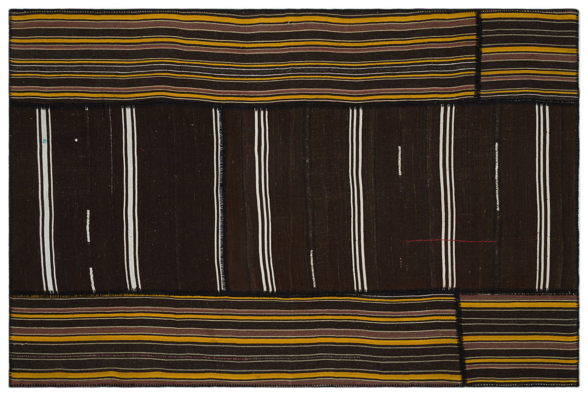 Striped Over Dyed Kilim Patchwork Unique Rug 6&#39;8&#39;&#39; x 10&#39;0&#39;&#39; ft 203 x 305 cm