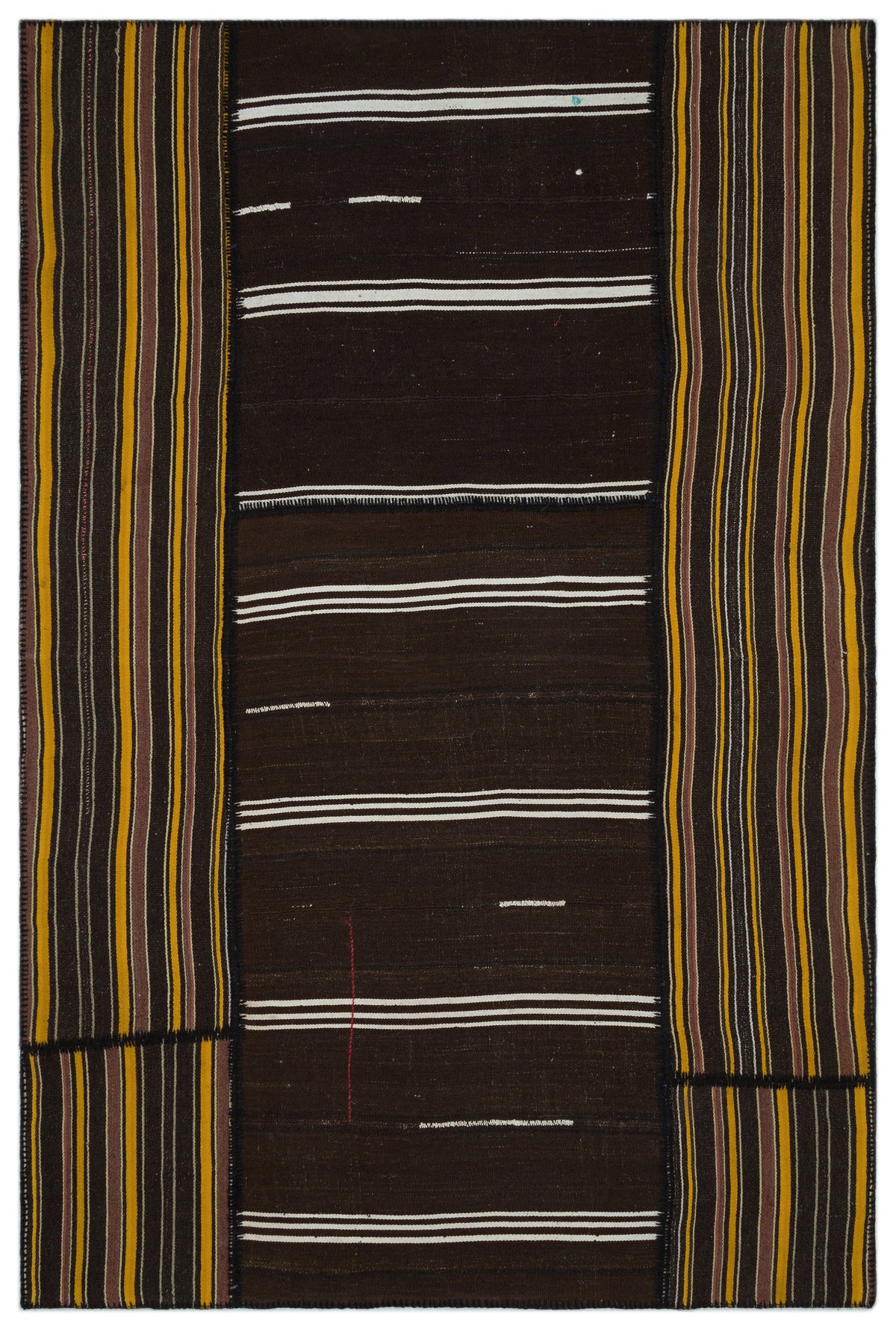 Striped Over Dyed Kilim Patchwork Unique Rug 6&#39;8&#39;&#39; x 10&#39;0&#39;&#39; ft 203 x 305 cm