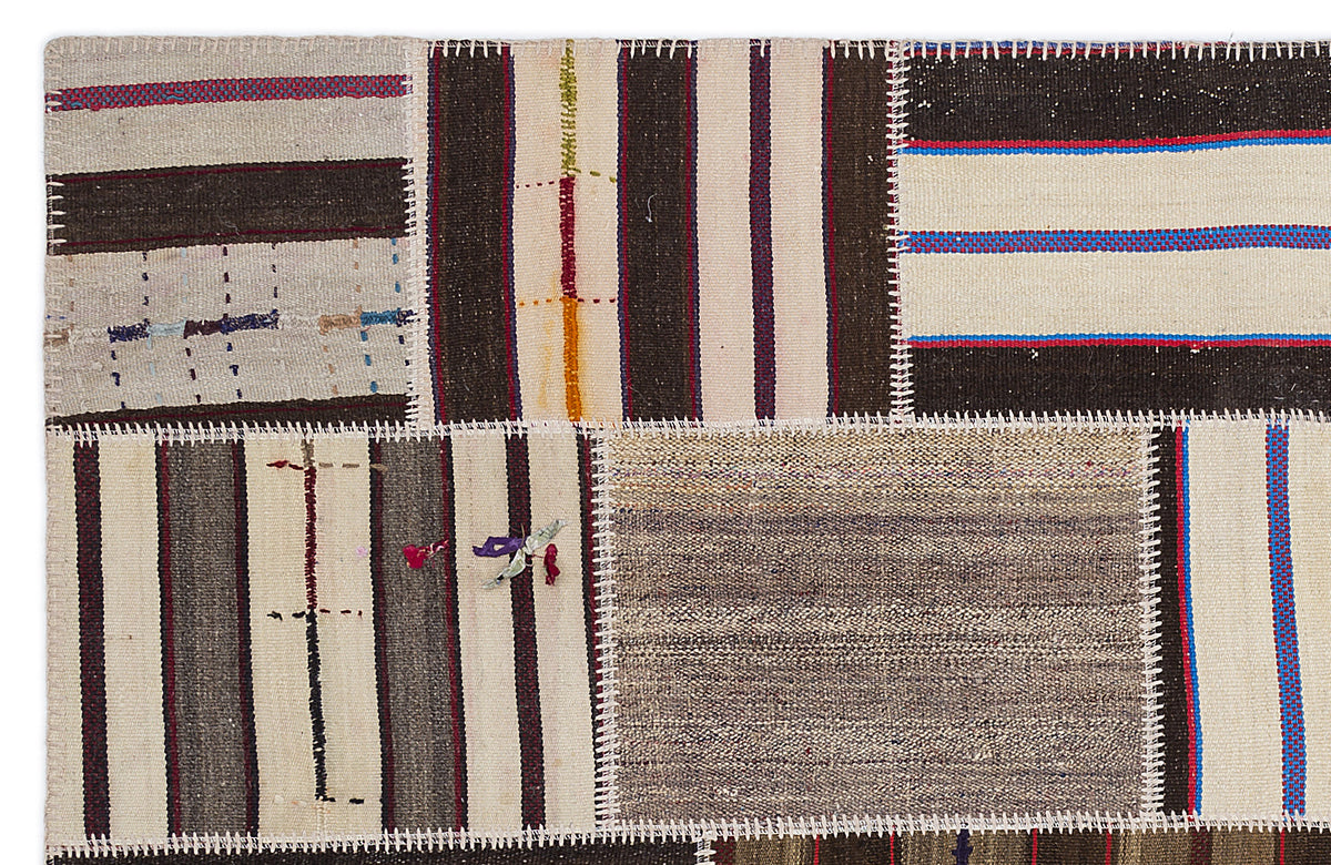 Striped Over Dyed Kilim Patchwork Unique Rug 5&#39;3&#39;&#39; x 7&#39;7&#39;&#39; ft 160 x 230 cm