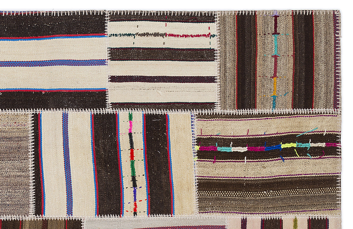 Striped Over Dyed Kilim Patchwork Unique Rug 5&#39;3&#39;&#39; x 7&#39;7&#39;&#39; ft 160 x 230 cm