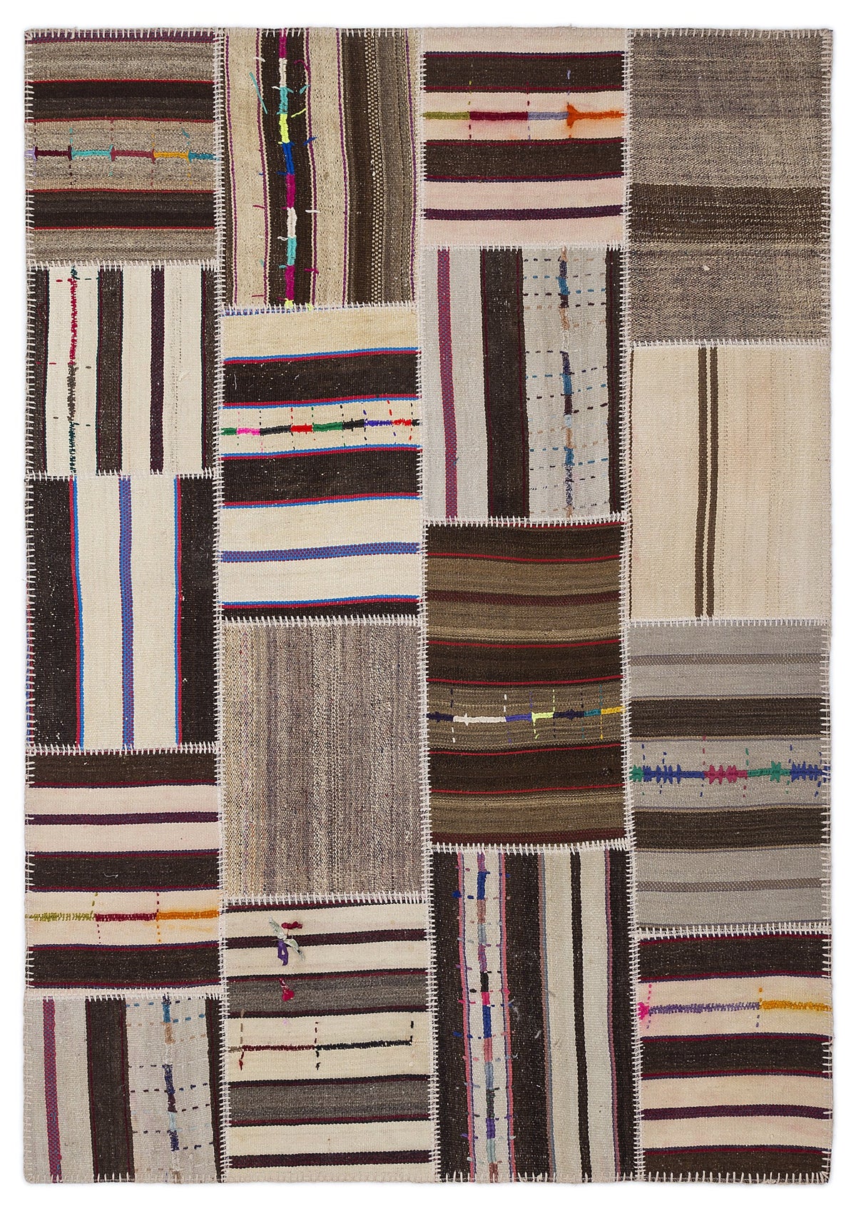 Striped Over Dyed Kilim Patchwork Unique Rug 5&#39;3&#39;&#39; x 7&#39;7&#39;&#39; ft 160 x 230 cm