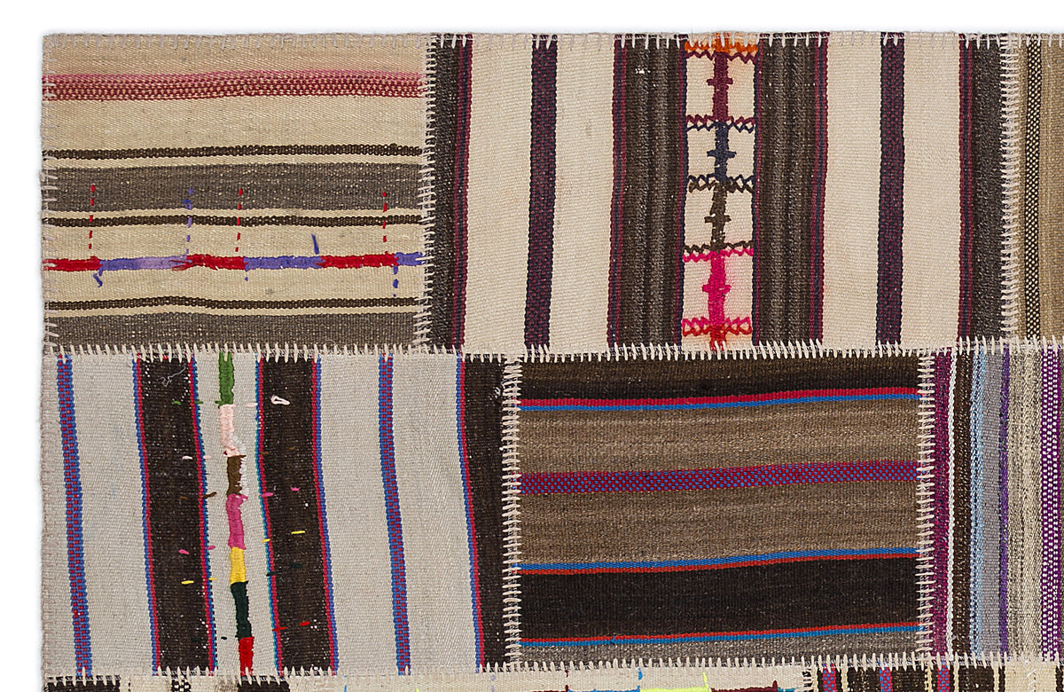 Striped Over Dyed Kilim Patchwork Unique Rug 5&#39;3&#39;&#39; x 7&#39;7&#39;&#39; ft 160 x 230 cm