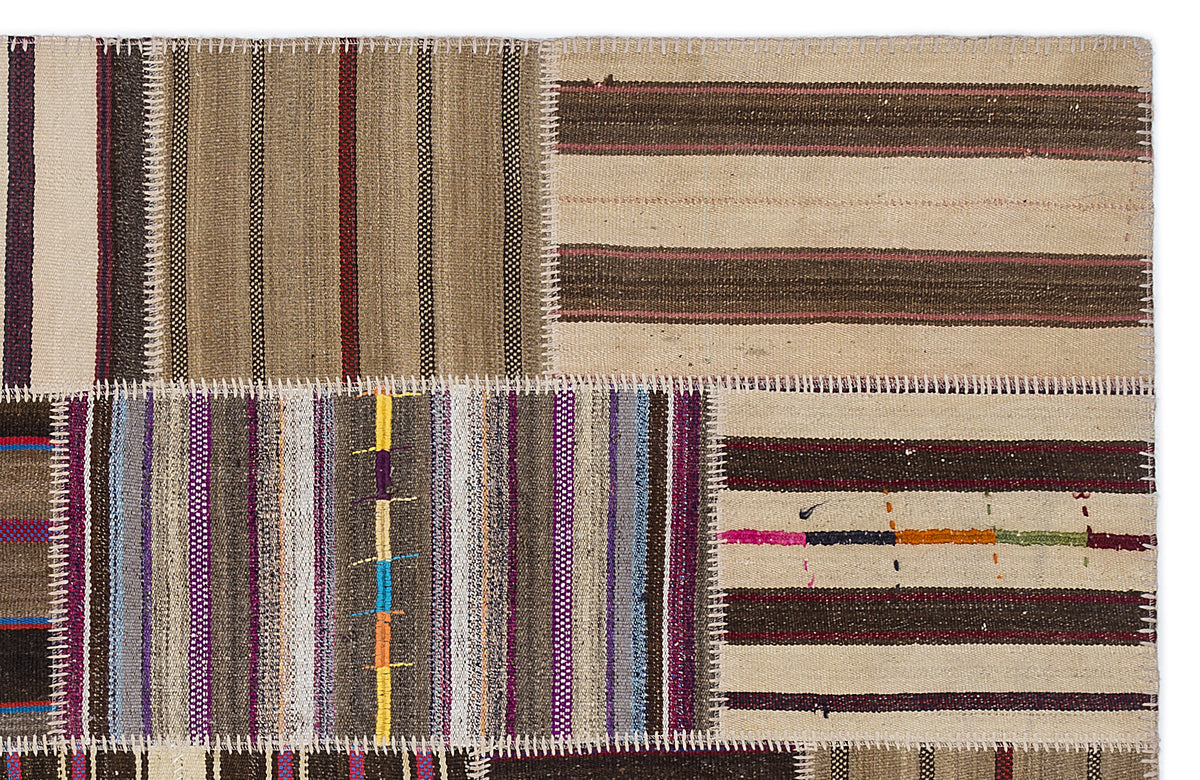 Striped Over Dyed Kilim Patchwork Unique Rug 5&#39;3&#39;&#39; x 7&#39;7&#39;&#39; ft 160 x 230 cm