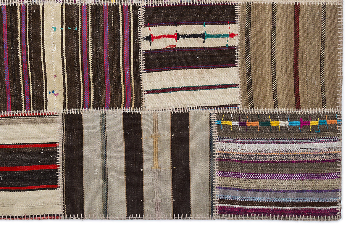 Striped Over Dyed Kilim Patchwork Unique Rug 5&#39;3&#39;&#39; x 7&#39;7&#39;&#39; ft 160 x 230 cm